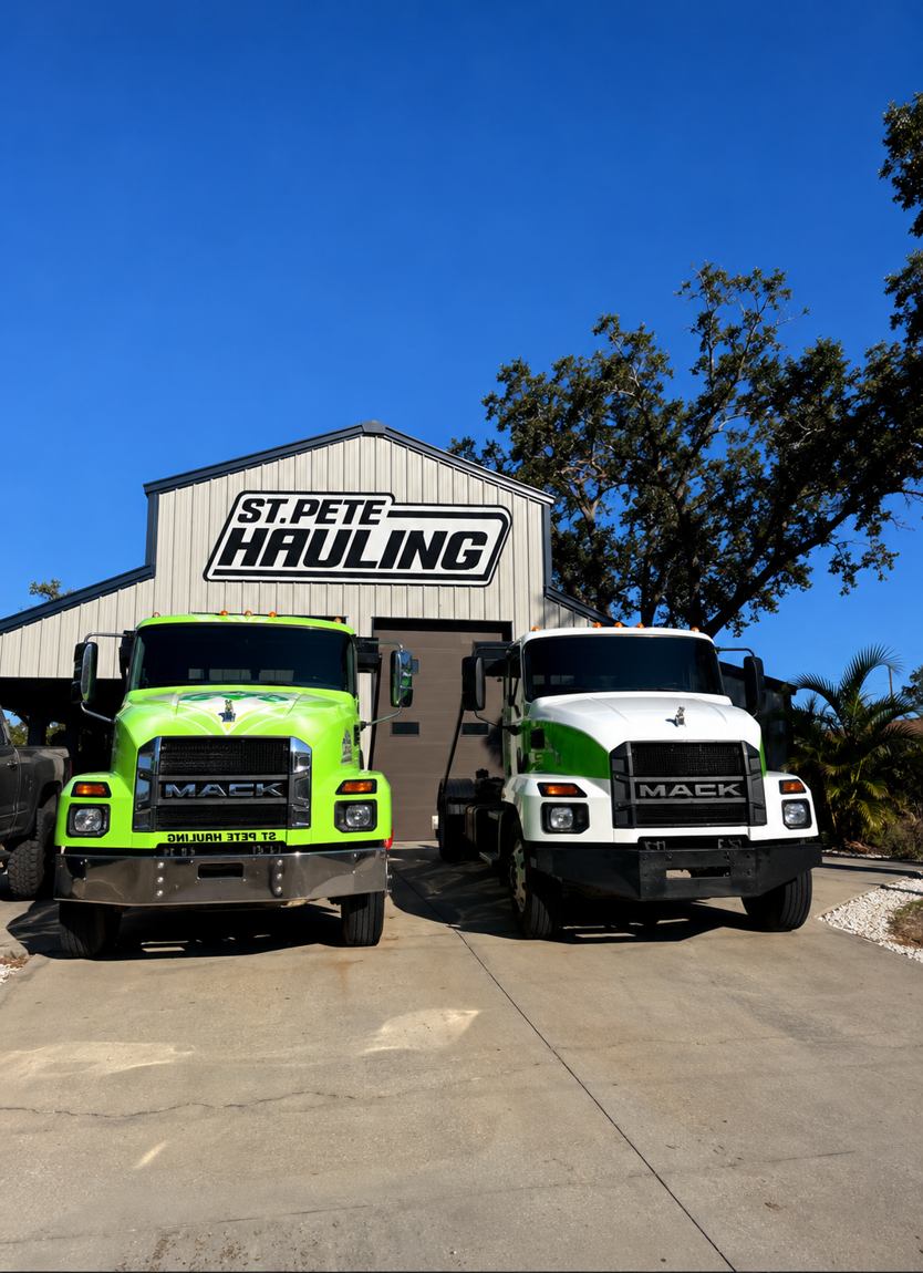 St Pete Hauling lime-green Mack truck at our facility