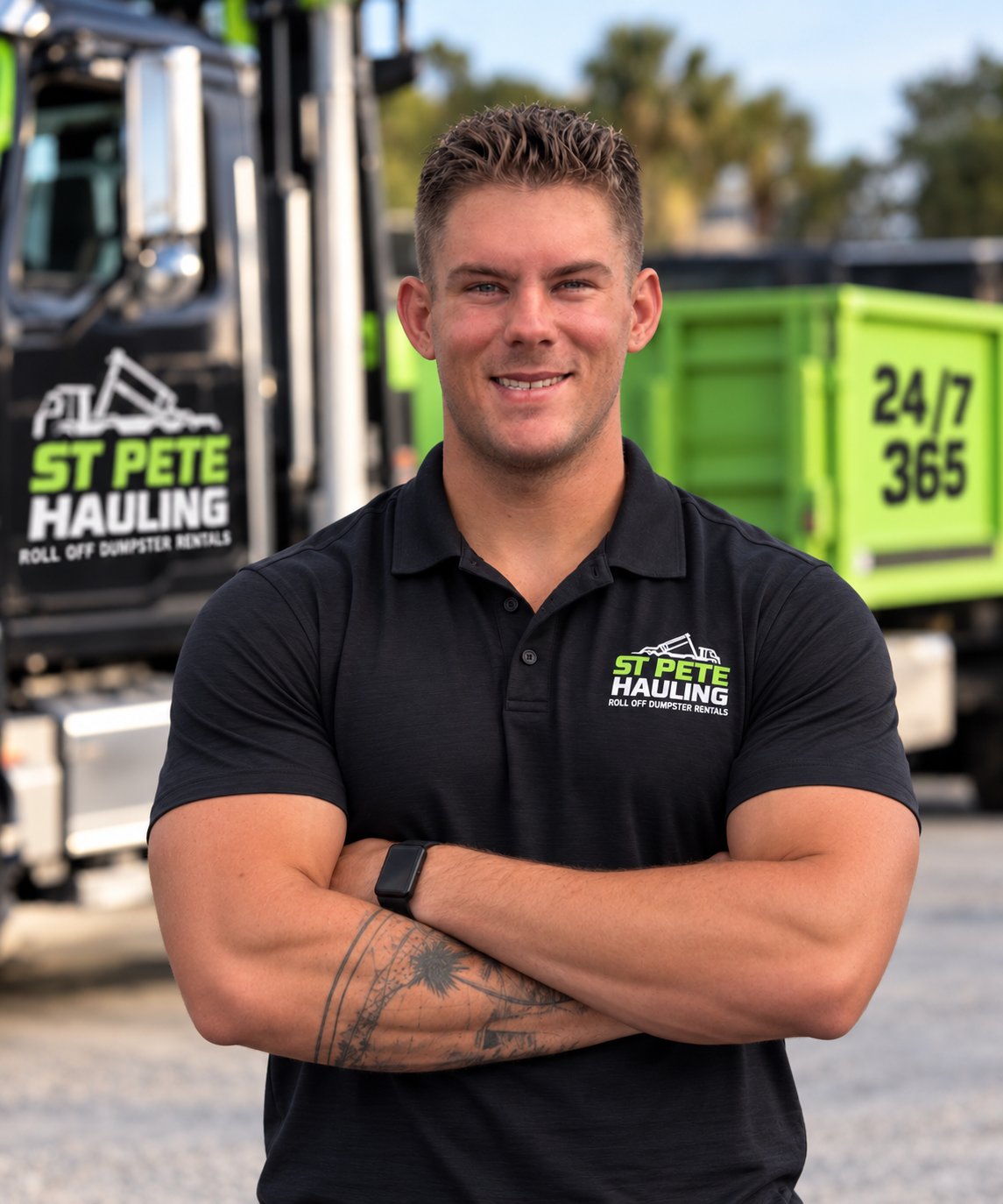 Original photograph of Joey Kenrick wearing a black St Pete Hauling polo